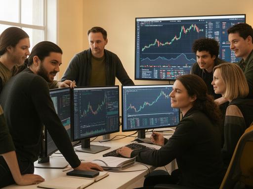Briarcliff Analytics team working at their Converse Texas office with crypto analytics dashboards displayed on monitors